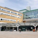 Office buildings with large paved area in front of them