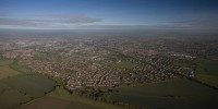 Aerial view of a town on a sunny day