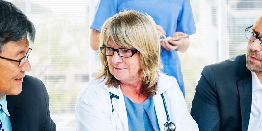 Healthcare workers having a meeting